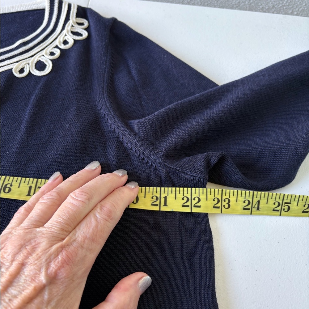 Talbots Embellished Split Neck Navy Sweater Size 1X Petite 3/4 Sleeves Casual - Picture 11 of 11